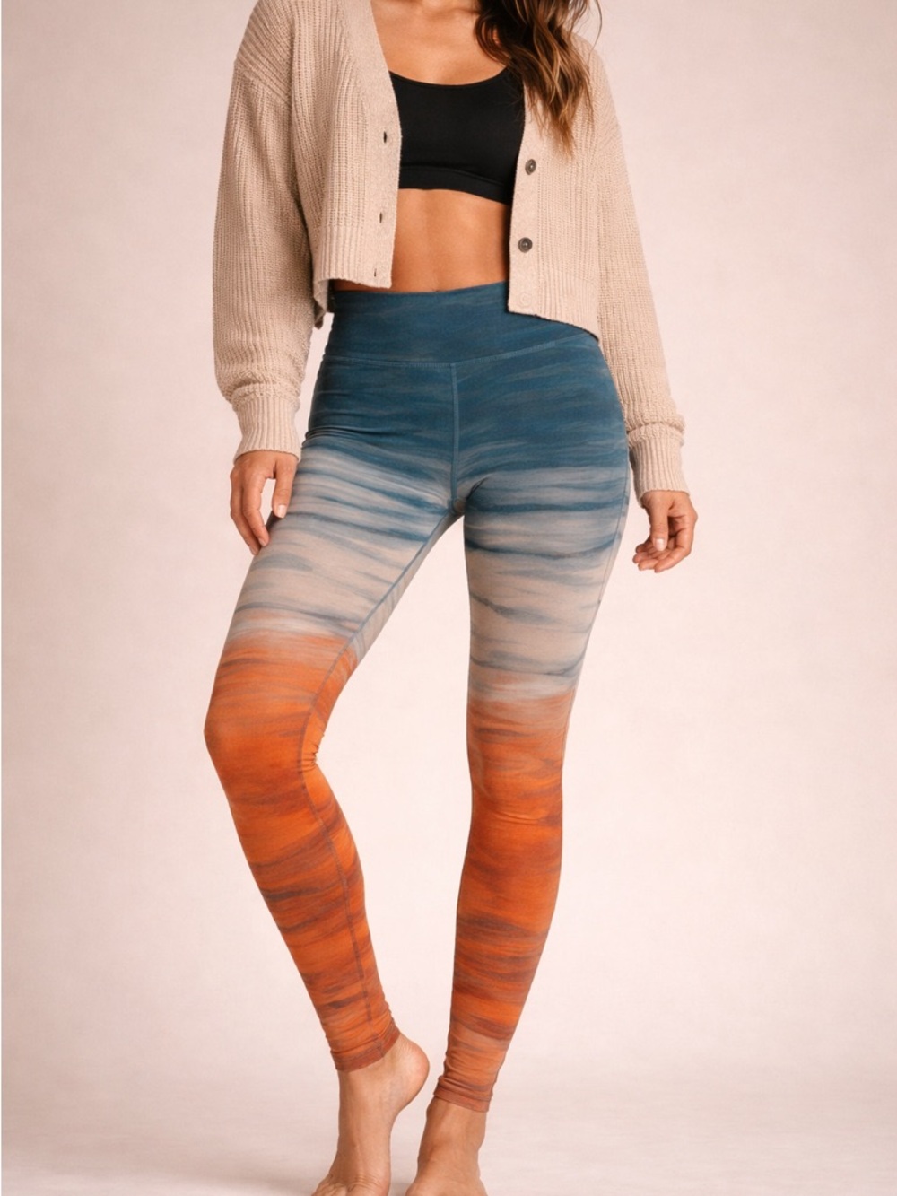 Hard Tail Ombre High-Waist Leggings in Teal and Rust